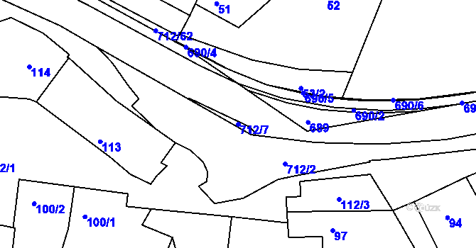 Parcela st. 712/7 v KÚ Nuzířov, Katastrální mapa