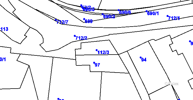 Parcela st. 112/3 v KÚ Nuzířov, Katastrální mapa