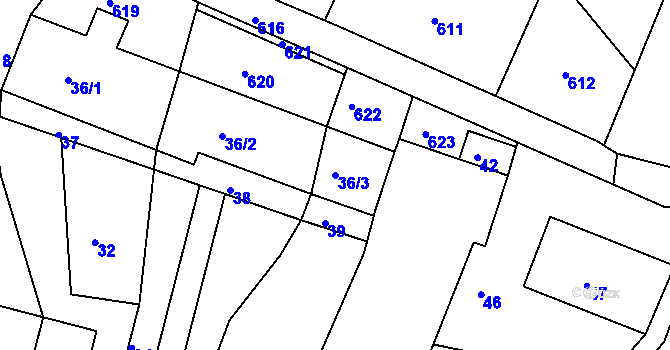 Parcela st. 36/3 v KÚ Nuzířov, Katastrální mapa