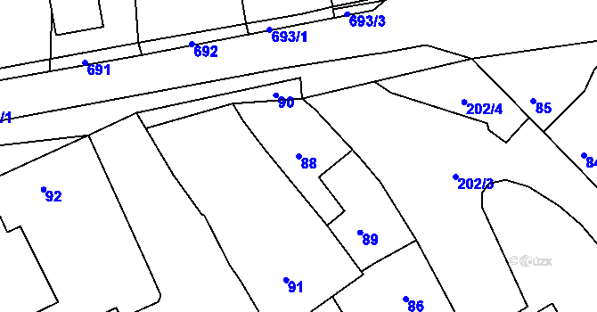 Parcela st. 88 v KÚ Nuzířov, Katastrální mapa