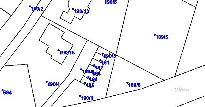 Parcela st. 190/3 v KÚ Nuzířov, Katastrální mapa