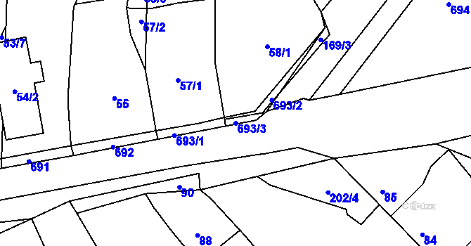 Parcela st. 693/3 v KÚ Nuzířov, Katastrální mapa