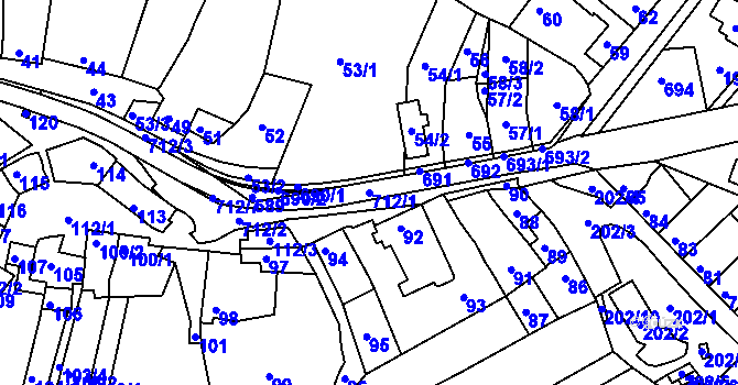 Parcela st. 712/1 v KÚ Nuzířov, Katastrální mapa