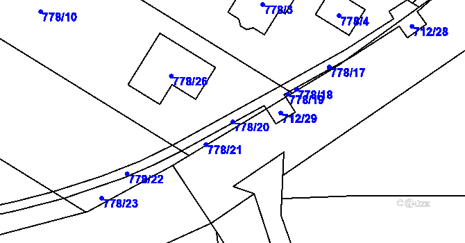 Parcela st. 778/20 v KÚ Nuzířov, Katastrální mapa