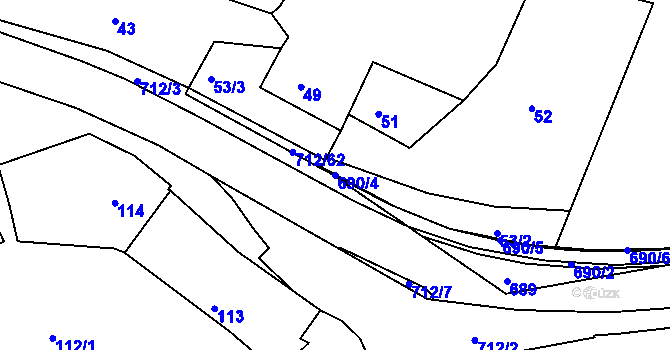 Parcela st. 690/4 v KÚ Nuzířov, Katastrální mapa