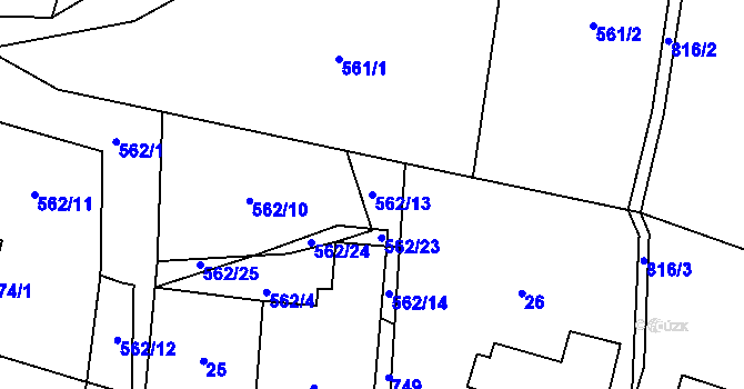 Parcela st. 562/13 v KÚ Malíkov, Katastrální mapa