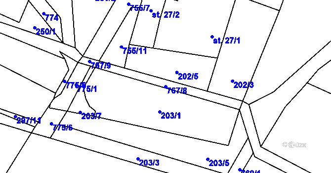 Parcela st. 767/8 v KÚ Malíkov, Katastrální mapa