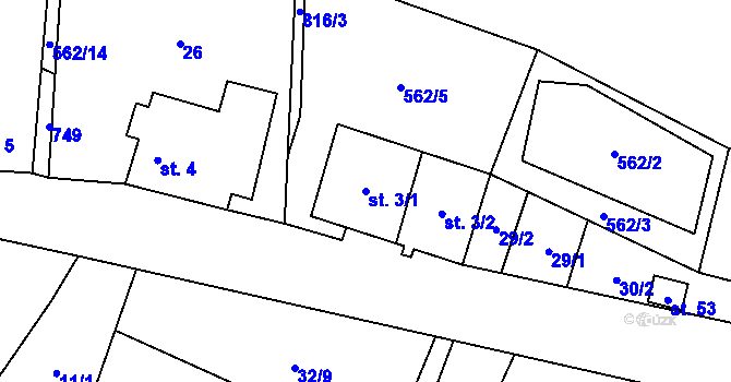 Parcela st. 3/1 v KÚ Malíkov, Katastrální mapa