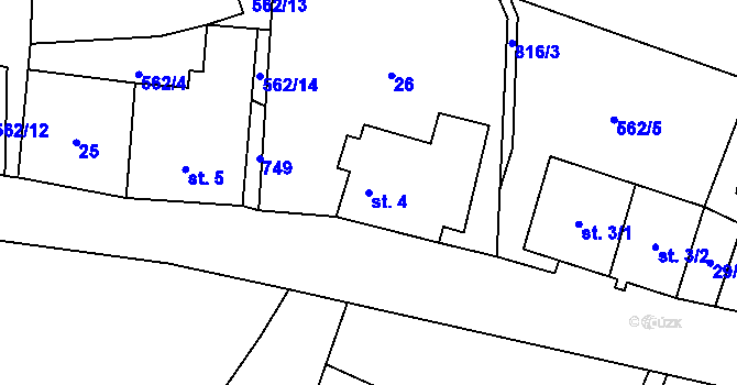 Parcela st. 4 v KÚ Malíkov, Katastrální mapa