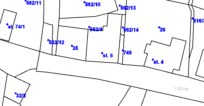 Parcela st. 5 v KÚ Malíkov, Katastrální mapa