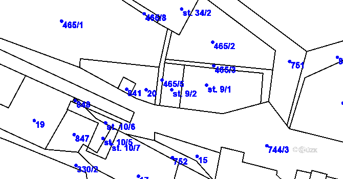 Parcela st. 9/2 v KÚ Malíkov, Katastrální mapa