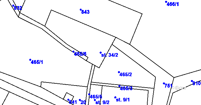 Parcela st. 34/2 v KÚ Malíkov, Katastrální mapa