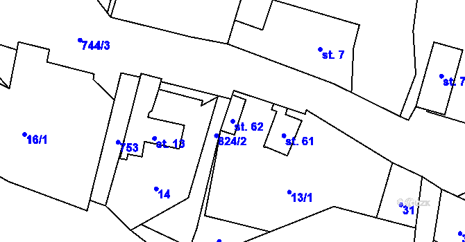 Parcela st. 62 v KÚ Malíkov, Katastrální mapa