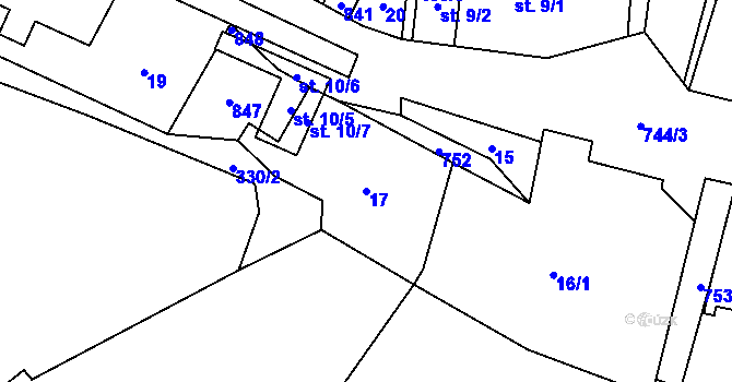 Parcela st. 17 v KÚ Malíkov, Katastrální mapa