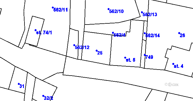 Parcela st. 25 v KÚ Malíkov, Katastrální mapa