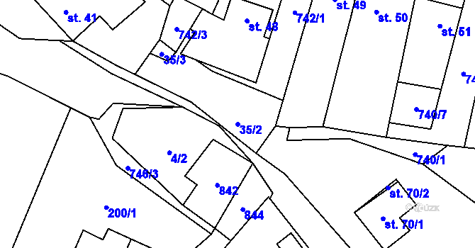 Parcela st. 35/2 v KÚ Malíkov, Katastrální mapa