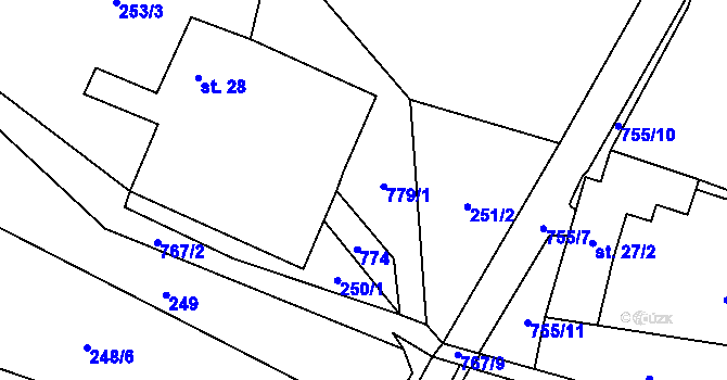 Parcela st. 250/2 v KÚ Malíkov, Katastrální mapa
