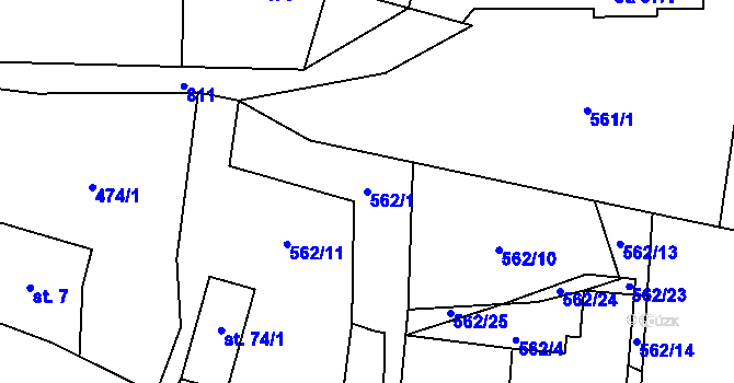 Parcela st. 562/1 v KÚ Malíkov, Katastrální mapa