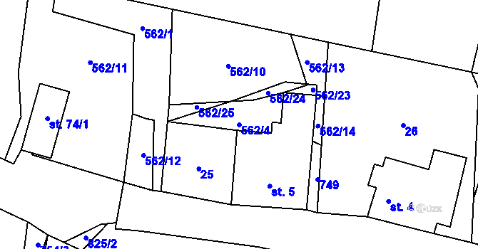 Parcela st. 562/4 v KÚ Malíkov, Katastrální mapa