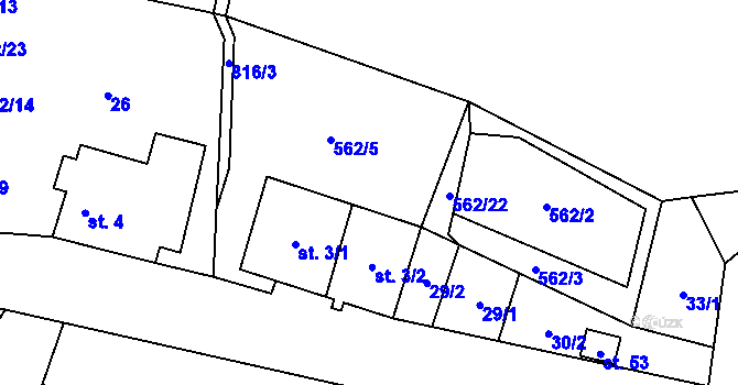 Parcela st. 562/9 v KÚ Malíkov, Katastrální mapa