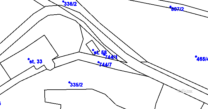 Parcela st. 744/1 v KÚ Malíkov, Katastrální mapa