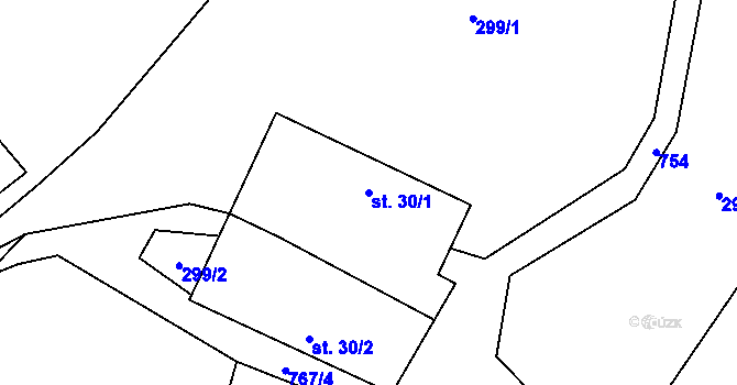 Parcela st. 30/1 v KÚ Malíkov, Katastrální mapa