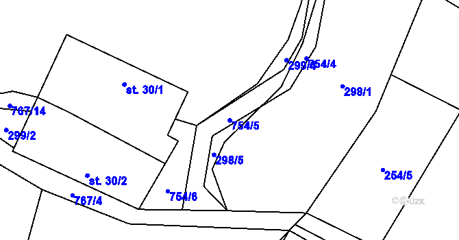 Parcela st. 754/5 v KÚ Malíkov, Katastrální mapa