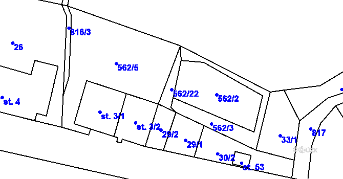 Parcela st. 562/22 v KÚ Malíkov, Katastrální mapa