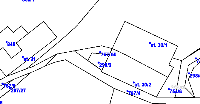 Parcela st. 767/14 v KÚ Malíkov, Katastrální mapa