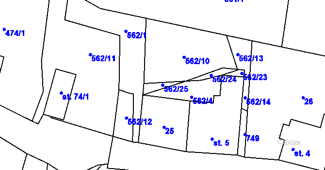 Parcela st. 562/25 v KÚ Malíkov, Katastrální mapa