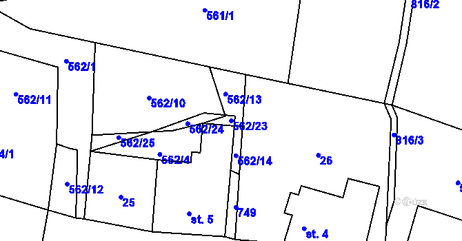 Parcela st. 562/23 v KÚ Malíkov, Katastrální mapa