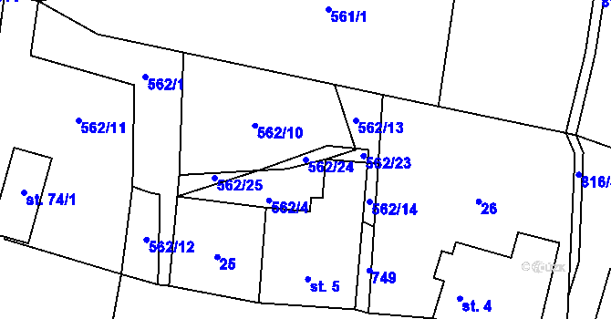 Parcela st. 562/24 v KÚ Malíkov, Katastrální mapa