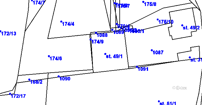 Parcela st. 49/1 v KÚ Malíkovice, Katastrální mapa