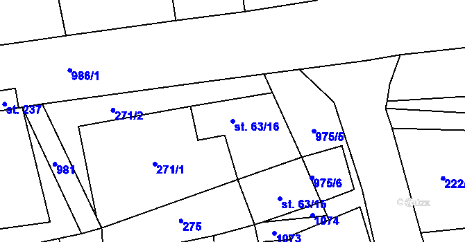Parcela st. 63/16 v KÚ Malíkovice, Katastrální mapa