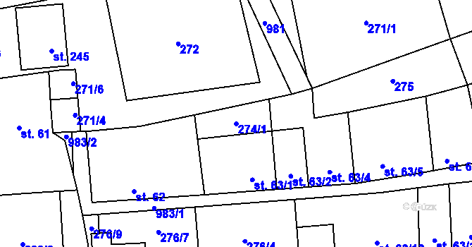 Parcela st. 274/1 v KÚ Malíkovice, Katastrální mapa