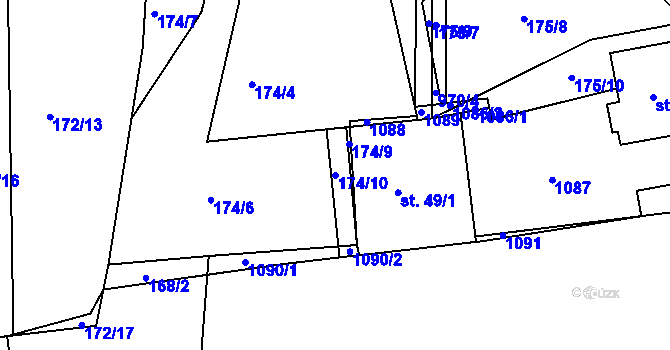 Parcela st. 174/10 v KÚ Malíkovice, Katastrální mapa