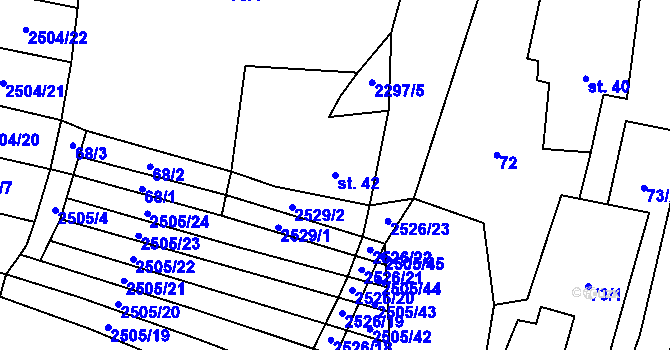 Parcela st. 42 v KÚ Malínky, Katastrální mapa