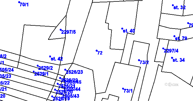 Parcela st. 72 v KÚ Malínky, Katastrální mapa
