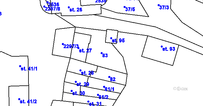 Parcela st. 83 v KÚ Malínky, Katastrální mapa