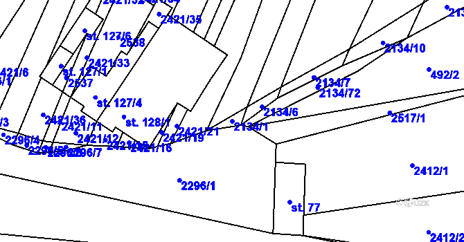 Parcela st. 2134/1 v KÚ Malínky, Katastrální mapa