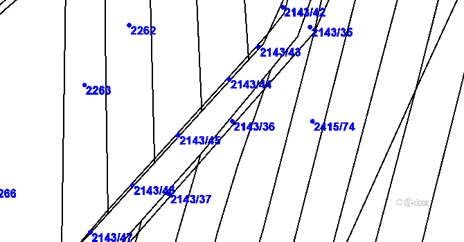 Parcela st. 2143/36 v KÚ Malínky, Katastrální mapa