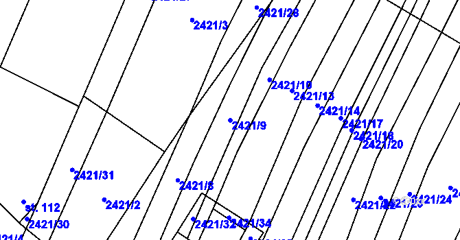 Parcela st. 2421/9 v KÚ Malínky, Katastrální mapa