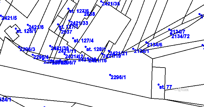 Parcela st. 2421/19 v KÚ Malínky, Katastrální mapa