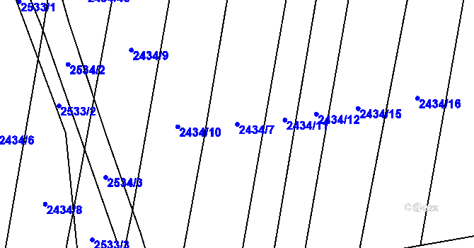 Parcela st. 2434/7 v KÚ Malínky, Katastrální mapa