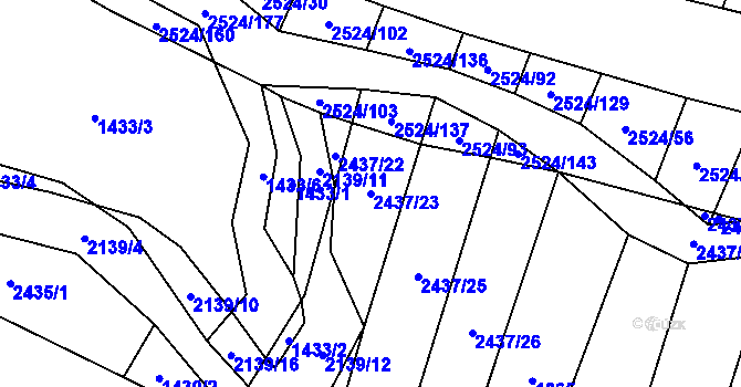 Parcela st. 2437/23 v KÚ Malínky, Katastrální mapa