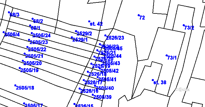 Parcela st. 2505/44 v KÚ Malínky, Katastrální mapa
