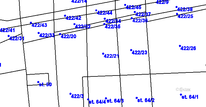 Parcela st. 422/21 v KÚ Malinová, Katastrální mapa