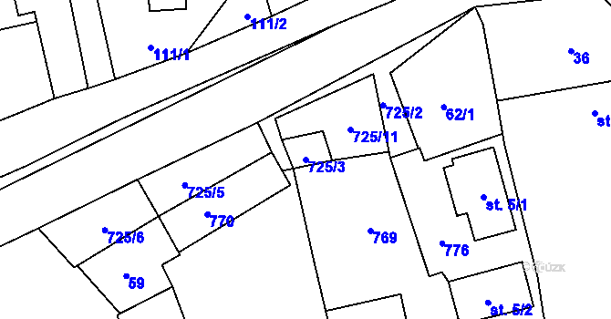 Parcela st. 725/3 v KÚ Malinová, Katastrální mapa