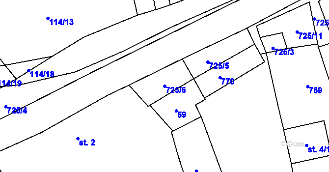 Parcela st. 725/6 v KÚ Malinová, Katastrální mapa