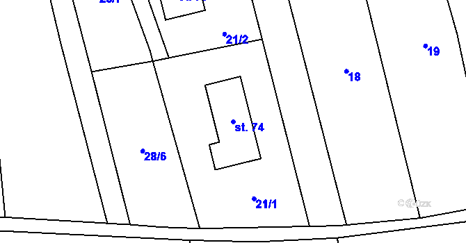Parcela st. 74 v KÚ Malinová, Katastrální mapa